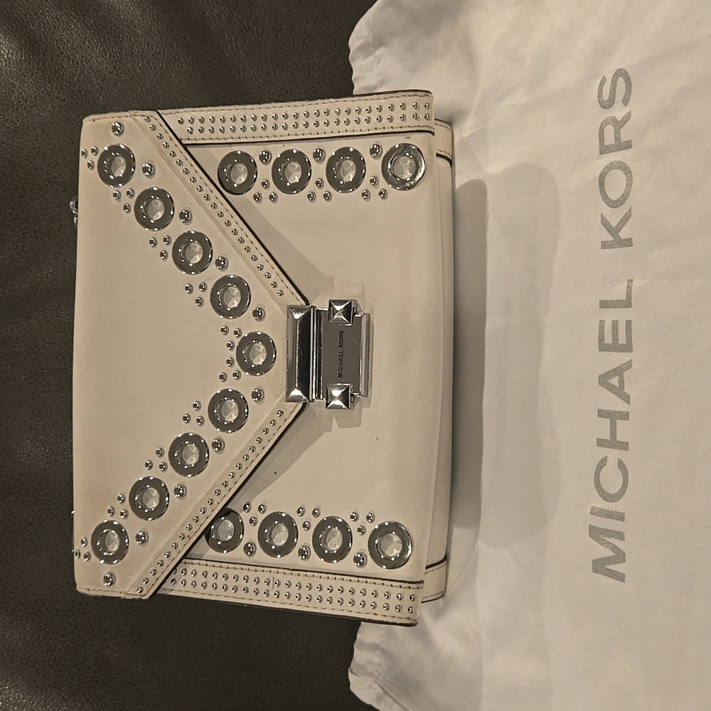 Michael Kors Crossbody Leather White Silver Studded